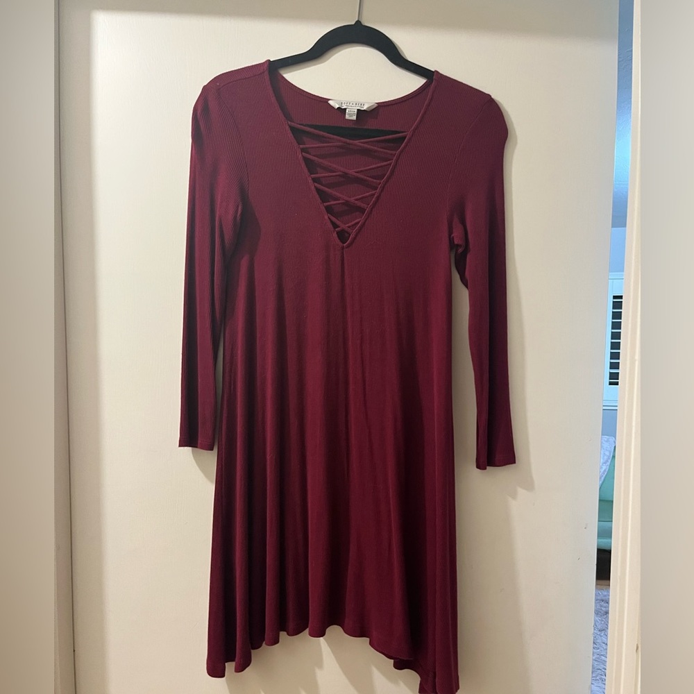 loose fitting low cut maroon dress